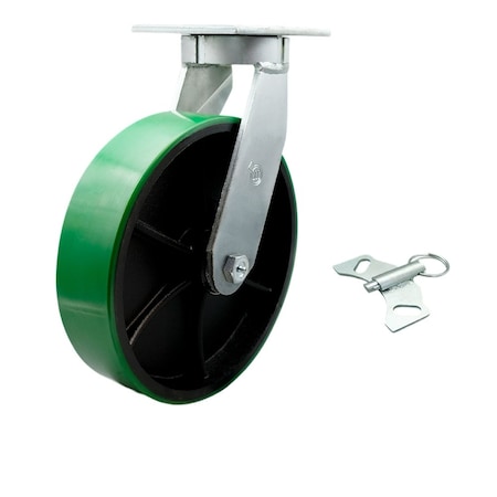 Service Caster 12'' Heavy Duty Green Poly on Cast Iron Wheel Swivel Caster with Swivel Lock CRAN-SCC-KP92S1230-PUR-GB-BSL